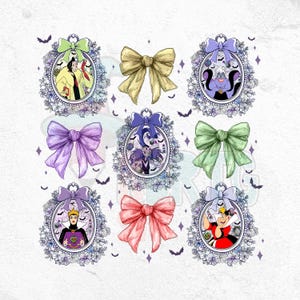 Magical Mirror Coquette Villains Png Bundle, Cruella Evil Quenn Png, Ursula Cartoon Coquette Png, Mirror Bow Png, Family Vacation