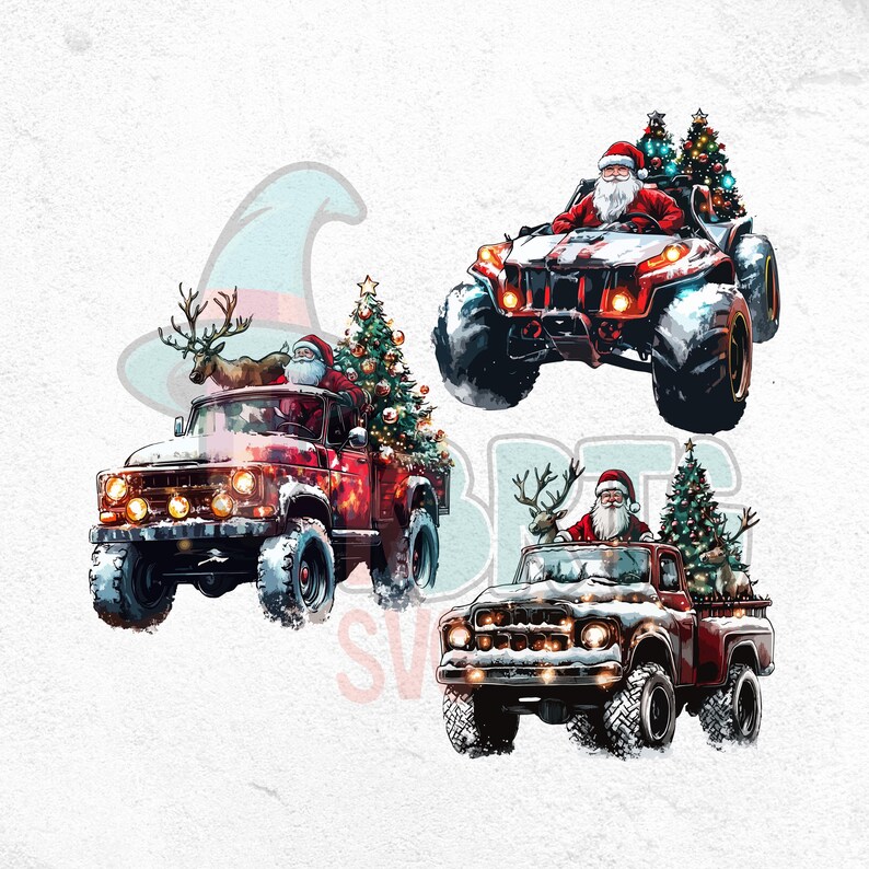 Christmas Santa Monster Truck Christmas Lights PNG, Merry Christmas Png