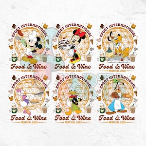 Mickey n Friends Chef Food And Wine Festival 2025 Matching Png Bundle, Epcot Snack Drink Tour Festival Png, Family Vacation Trip Png Bundle
