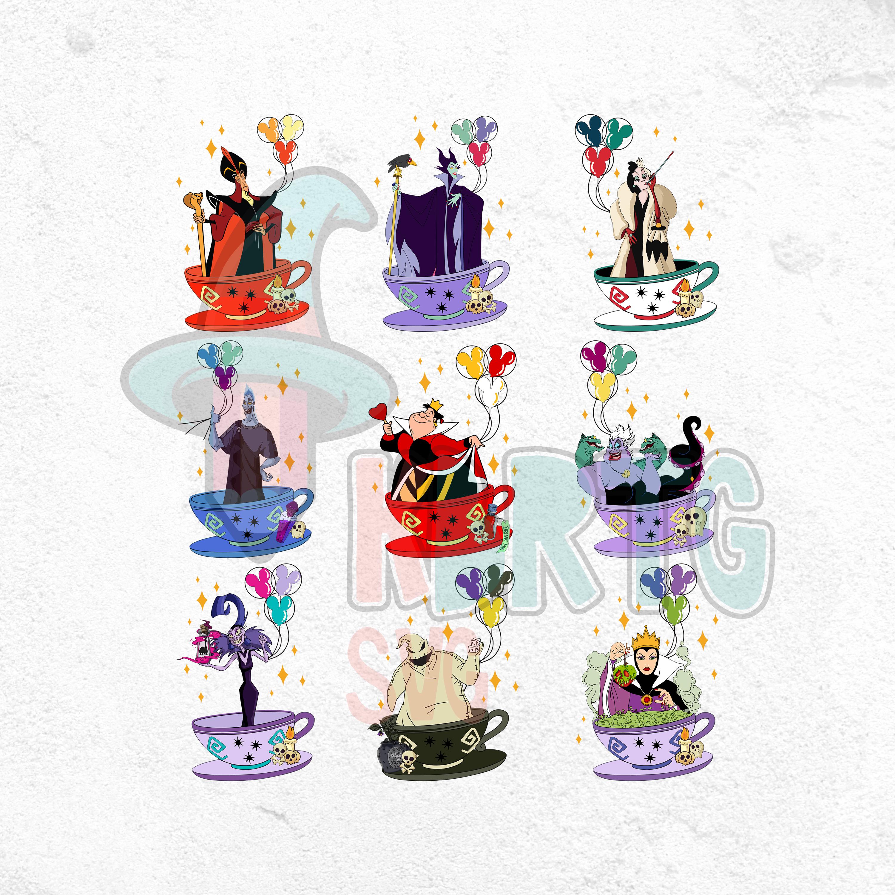 Villains Tea Cup Bundle Png, Villains Wicked, Fairytale Villain Png, Bad Witches Club, Trick Or Treat, Bad Girls, Spooky Season, Family Trip