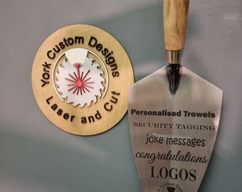 Engraved tools , customised bricklayers trowel