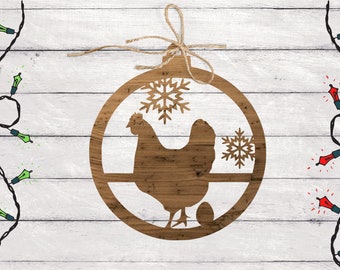 Digital Round Chicken Ornament Cut File SVG