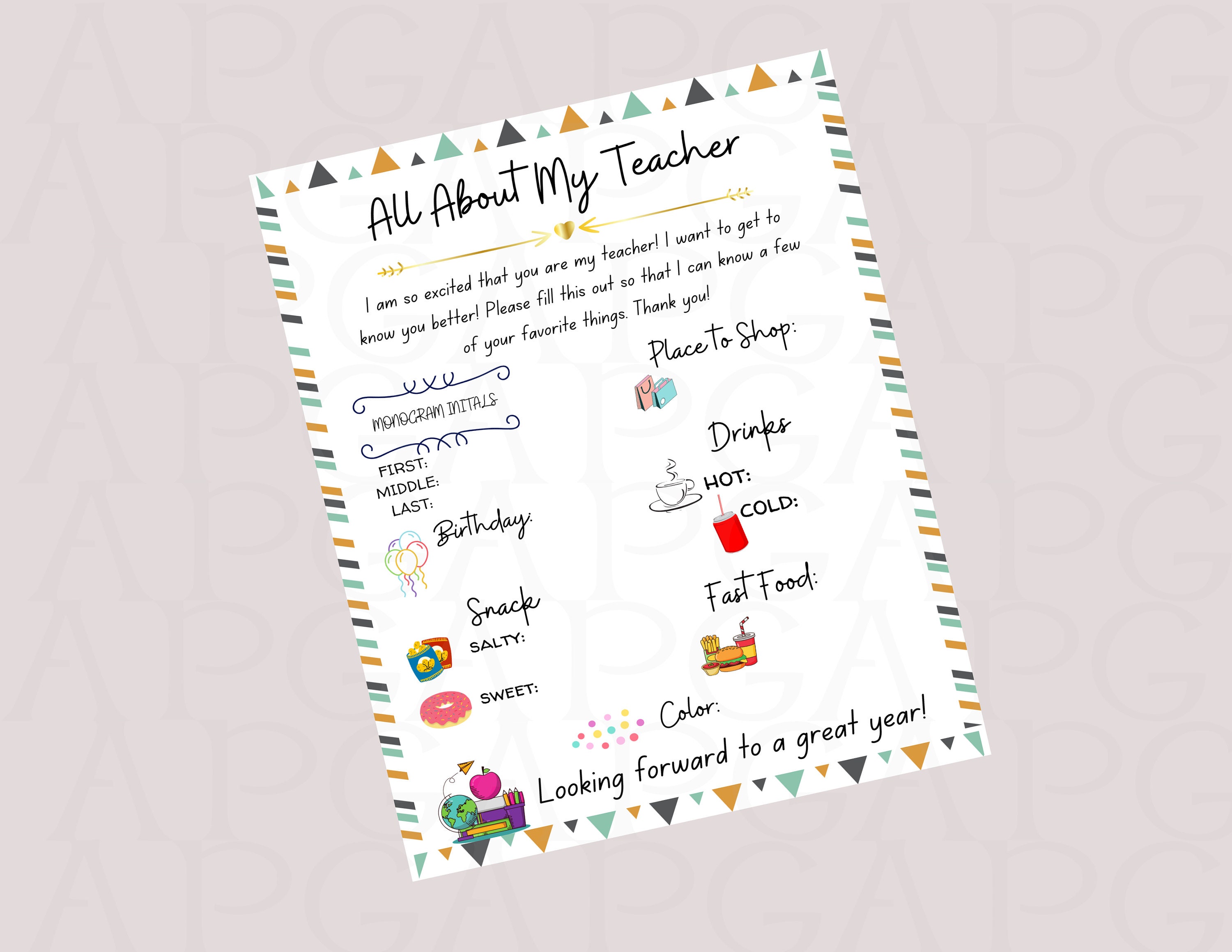 All About My Teacher Printable PNG PDF Favorite Things | Etsy