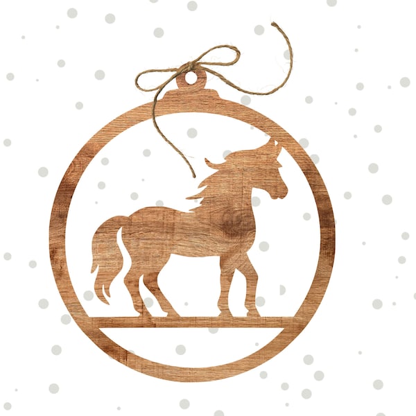 DIGITAL Round Horse Ornament Cut File SVG, Ornament Glowforge Files, Circle Ornament Svg, Disc Ornament SVG, Christmas Ornaments Svg