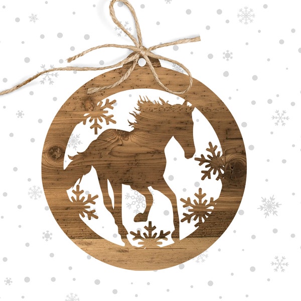 DIGITAL Round Horse Ornament Cut File SVG, Ornament Glowforge Files, Circle Ornament Svg, Disc Ornament SVG, Christmas Ornaments Svg