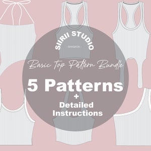 Basic Top Series Bundle | 5 Sewing PDF Patterns | Instant download | Print at home | Size XS-XXL