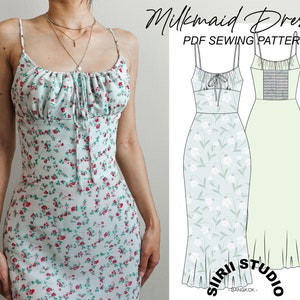 Milkmaid Dress Sewing Pattern PDF  | Instant download | Print at home | Size XS, S, M, L, XL