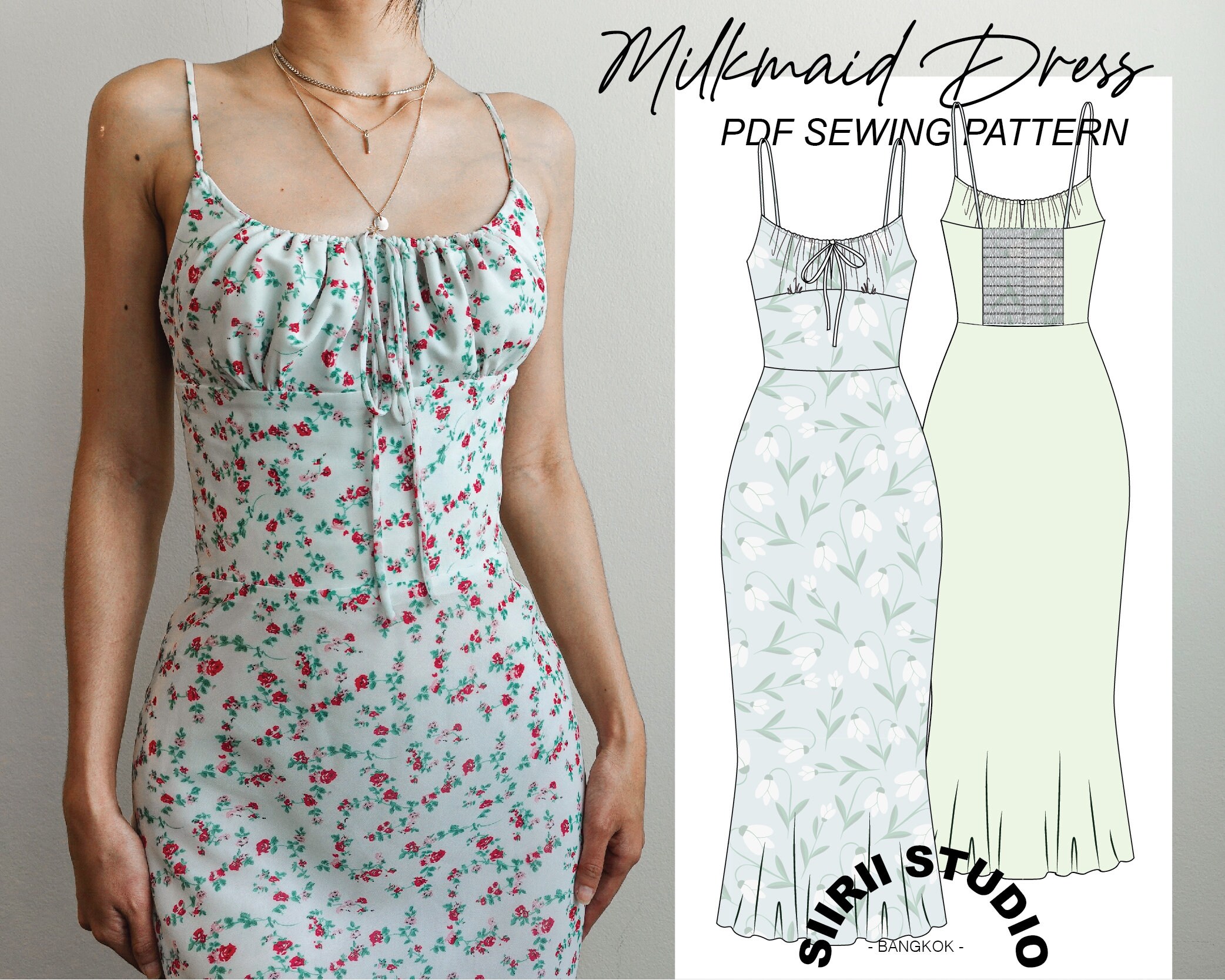 Milkmaid Dress Sewing Pattern PDF Instant Download Print At Home Milkmaid Dress Sewing Pattern PDF Instant Download Print At Home