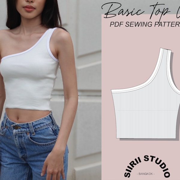 Basic One-Shoulder Top Sewing Pattern PDF | Instant download | Print at home | Size XS-XXL
