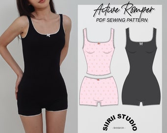 Active Romper Sewing Pattern PDF | Instant download | Print at home | Size XS-XXL