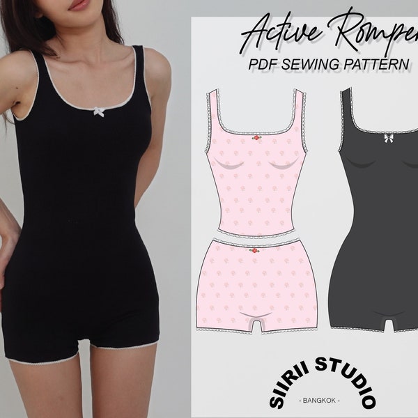 Active Romper Sewing Pattern PDF | Instant download | Print at home | Size XS-XXL