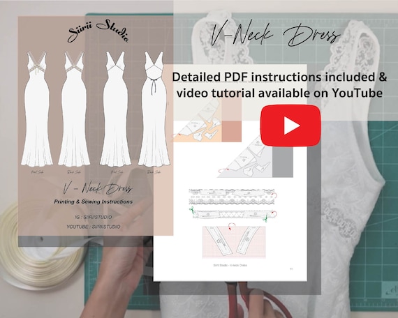 V-neck Dress Sewing Pattern PDF | Instant download | Print at home | Size 00-14