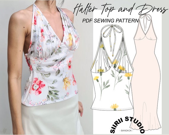 Halter Top & Dress Sewing Pattern PDF Instant Download Print at Home Size  XS, S, M, L, XL -  Canada