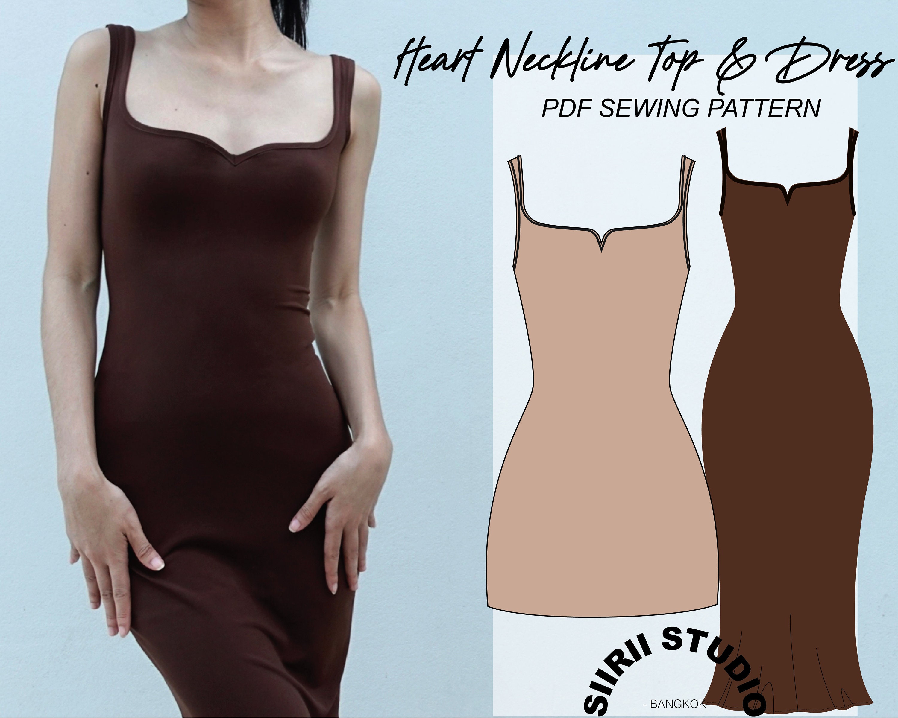 Heart Neckline Top & Dress Sewing Pattern PDF Instant Download