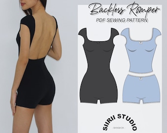 Backless Romper Sewing Pattern PDF | Instant download | Print at home | Size XS-XXL