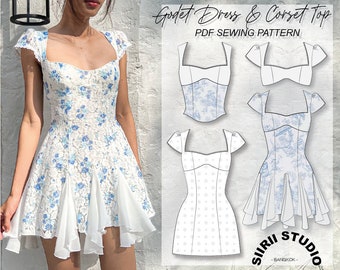 Godet Dress Sewing Pattern PDF | Instant download | Print at home | Size XS-XXL