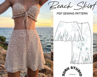 Patrón de costura de falda de playa en PDF / Descarga instantánea / Impresión en casa / Tallas XS, S, M, L, XL