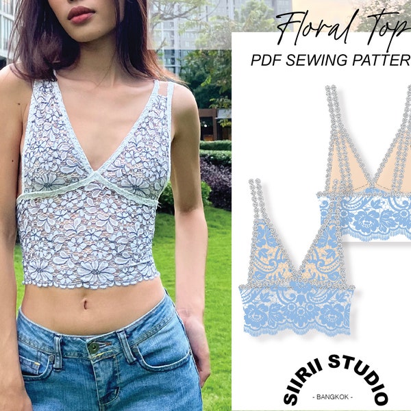 Floral Top Sewing Pattern PDF | Instant download | Print at home | Size XXS-3XL