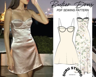 Bustier Dress Sewing Pattern PDF | Instant download | Print at home | Size XS, S, M, L, XL