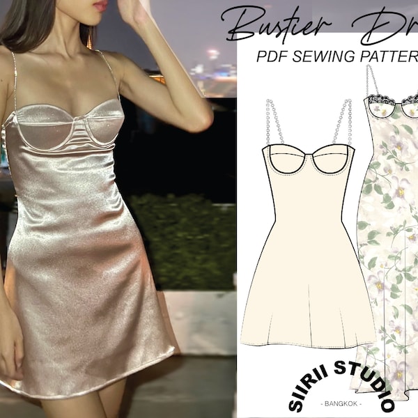 Bustier Dress Sewing Pattern PDF | Instant download | Print at home | Size XS, S, M, L, XL