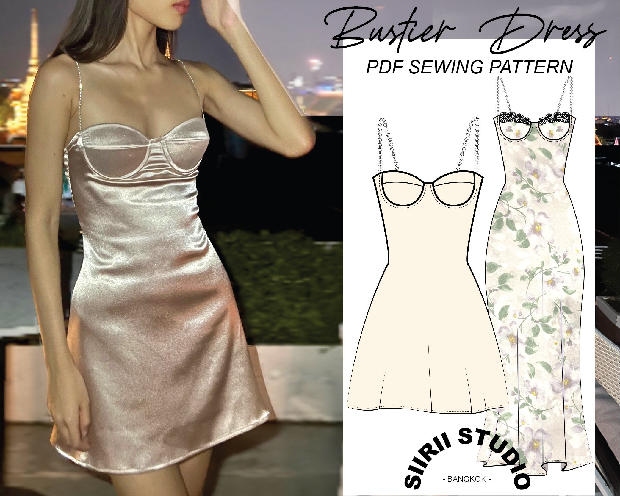 Bustier Dress Sewing Pattern PDF Instant Download Print at Home
