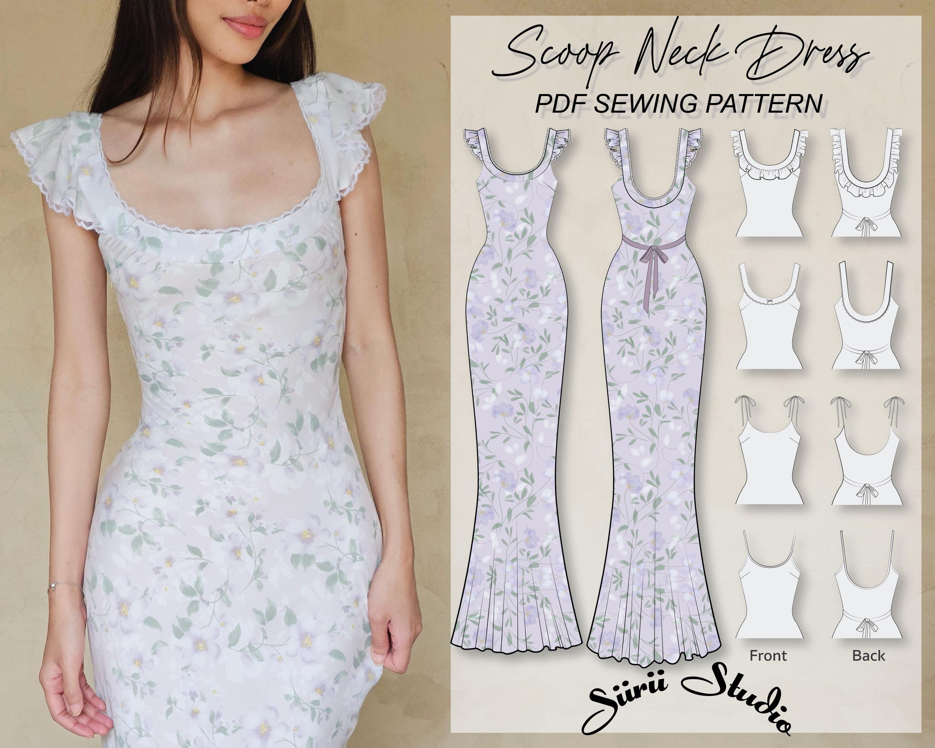 dress neck patterns for ladies Scoop Sewing Pattern PDF | Instant Download | Print at Home | Size 00-18 cotton dress neck designs
