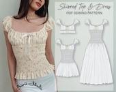 【韓国発】shirring pattern long one piece Shirred Top & Dress Sewing Pattern PDF | Instant Download