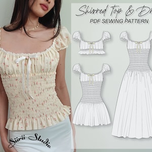 Shirred Top & Dress Sewing Pattern PDF | Instant download | Print at home | Size 00-18