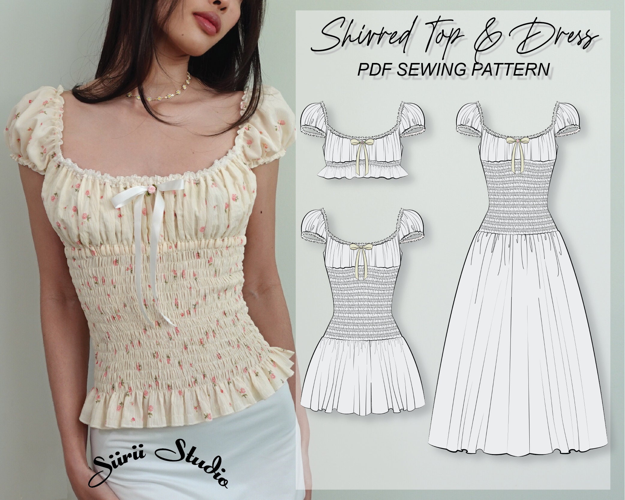 Shirred Top & Dress Sewing Pattern PDF | Instant Download Shirred Top & Dress Sewing Pattern PDF | Instant Download