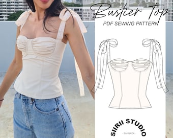 Bustier Top Sewing Pattern PDF | Instant download | Print at home | Size XS, S, M, L, XL