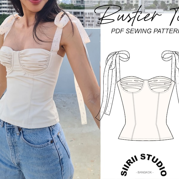 Bustier Top naaipatroon PDF | Direct downloaden | Thuis afdrukken | Maat XS, S, M, L, XL