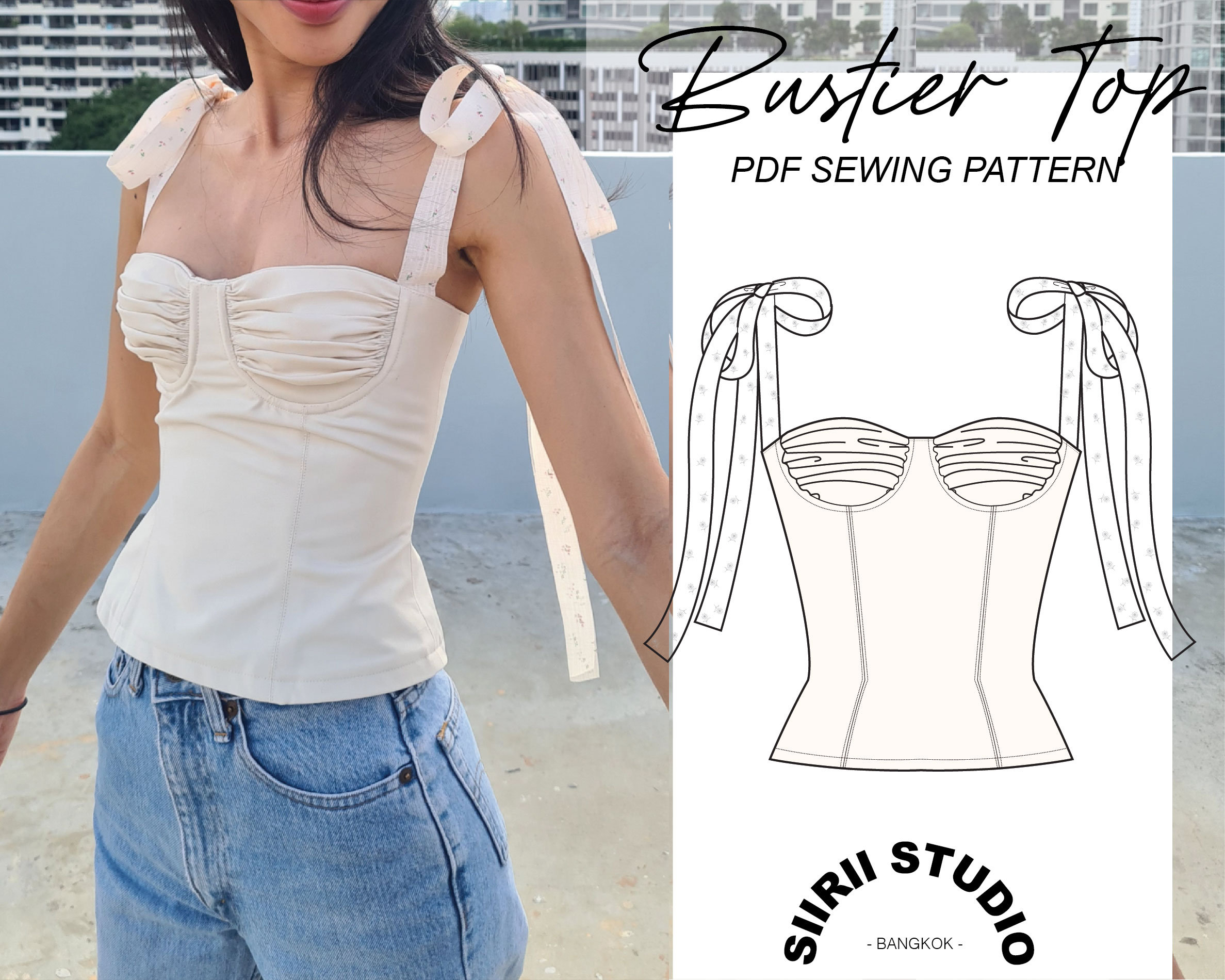 Bustier Top Sewing Pattern PDF Instant Download Print at Home Size XS, S,  M, L, XL -  Canada