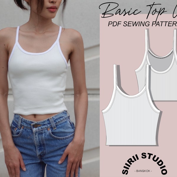 Basic Spaghetti Tank Top Sewing Pattern PDF | Instant download | Print at home | Size XS-XXL