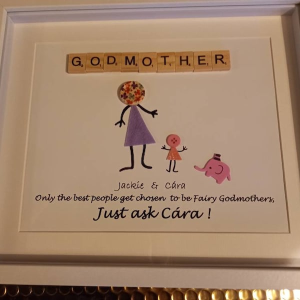 Personalised Godmother gift/ Button family gift/ Large Framed gift / Birthday Gift / Mother's Day Gift