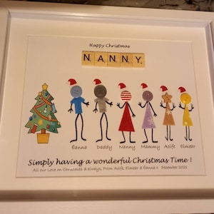 Personalised Christmas gift, Family button print, large framed gift, Happy Christmas Gift, Gift for Family