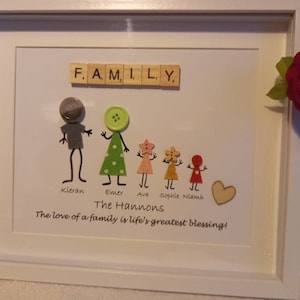 Family Personalised Picture, Button Family print, Christmas gift, New baby Gift,  Thank you, Mother's Day gift, Birthday,Valentine's Day,