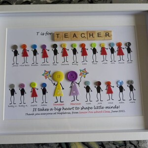 Bedankt leraar, beste leraar cadeau, van de hele klas, knopafdruk, klasknopafdruk, groot ingelijst cadeau, gepersonaliseerd