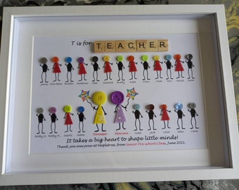 Thank you Teacher, Best Teacher gift, From all of the class, Button print, Classroom button print, Large Framed gift, Personalised