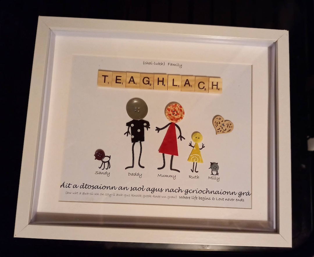 Gaeilge Knopf Bild, Teaghlach, Knopf Familiendruck, irische Sprüche