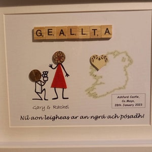 Personalised Engagement gift, Proposal gift, Button wedding gift, Large Framed gift, Button print, Gaeilge, Irish Language,Irish gifts