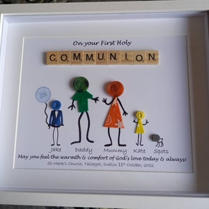 Personalised First Holy Communion Gift, Communion present, Large Framed Gift, Button Family, Communion Day