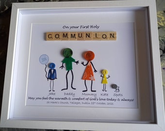 Personalised First Holy Communion Gift, Communion present, Large Framed Gift, Button Family, Communion Day