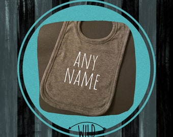 Personalised grey baby bib - Unisex baby gift idea - Any text