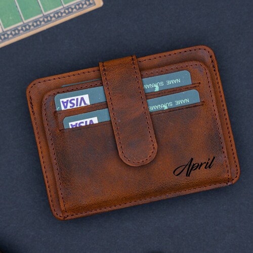 Small Front Pocket Wallet Slim Leather Wallet Personalized Etsy