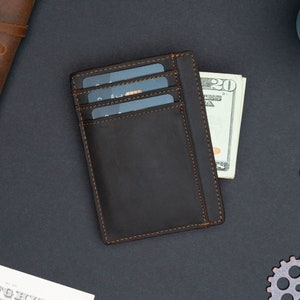 Personalized Slim Wallet, Fathers Day Gift, Minimalist Leather Card holder image 5