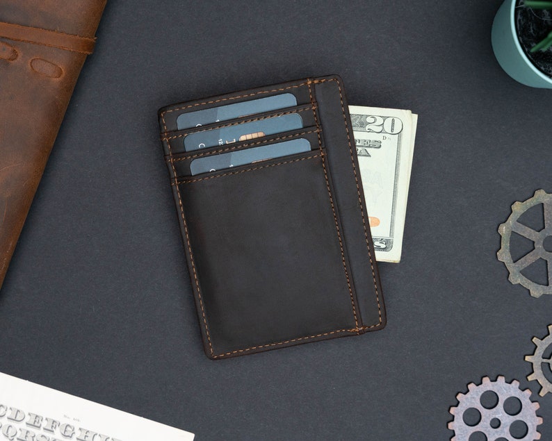 Personalized Slim Wallet, Fathers Day Gift, Minimalist Leather Card holder image 5