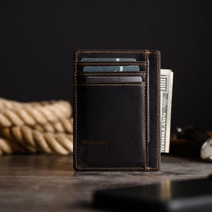 Personalized Slim Wallet, Fathers Day Gift, Minimalist Leather Card holder image 3