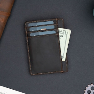 Personalized Slim Wallet, Fathers Day Gift, Minimalist Leather Card holder image 4