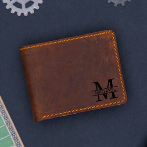Cartera de cuero, Cartera de cuero cosida a mano, Cartera grabada, Cartera plegable personalizada, Cartera hecha a mano