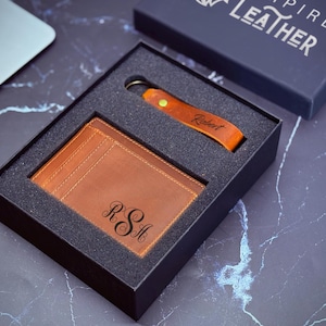 Personalized Slim Wallet, Fathers Day Gift, Minimalist Leather Card holder image 16